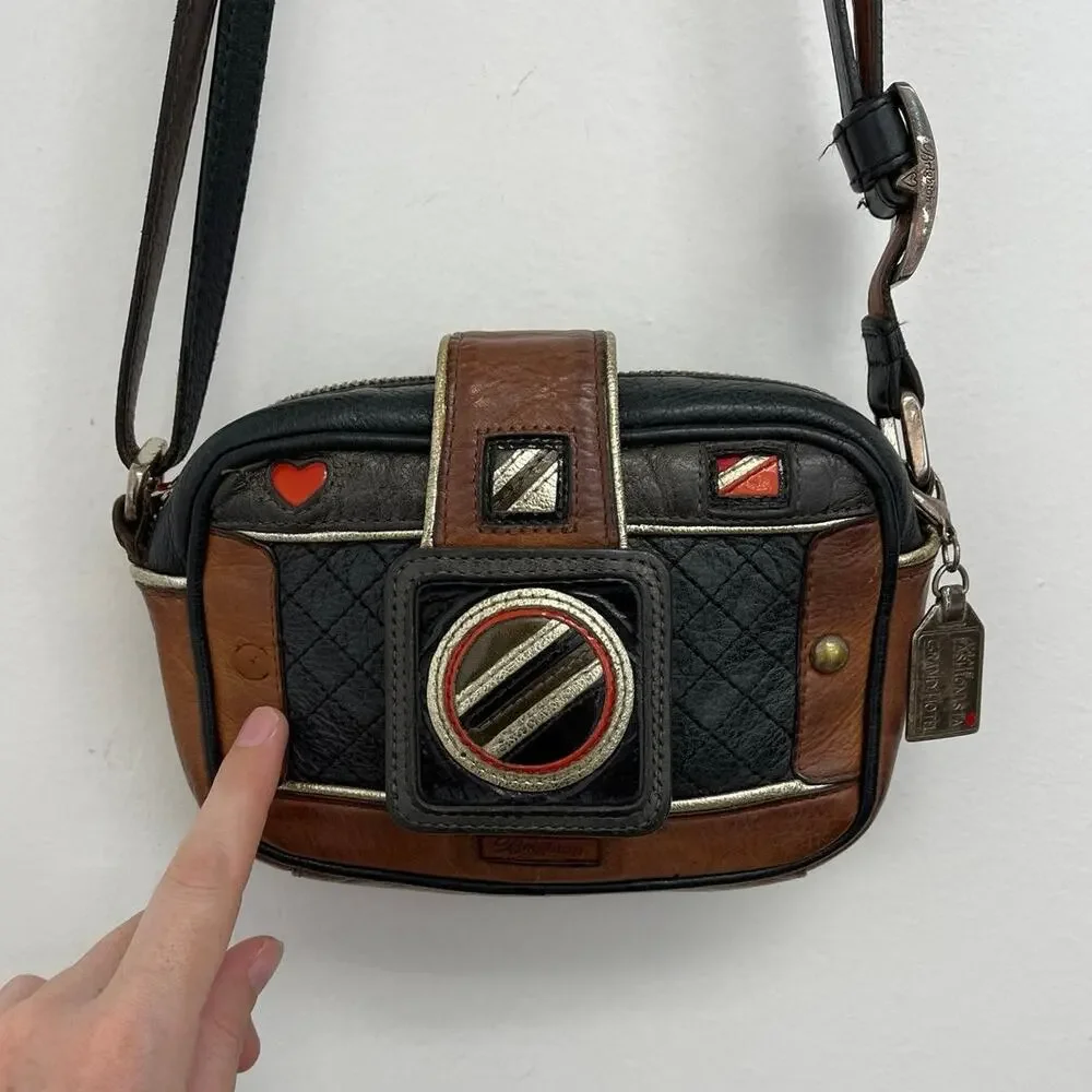 Brighton Camera Leather Shoulder Crossbody Convertible Small Bag Novelty Retro